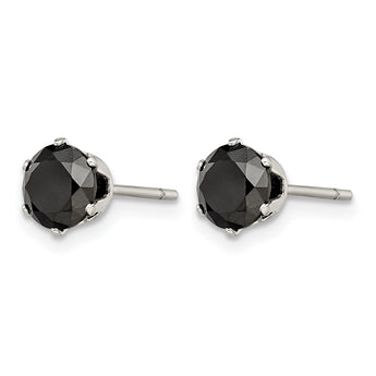 Stainless Steel Polished 6mm Black Round CZ Stud Post Earrings - Birthstone Company