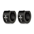 Stainless Steel Black IP-plated Round Hinged Hoop w/ Cross Earrings - Birthstone Company