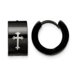 Stainless Steel Black IP-plated Round Hinged Hoop w/ Cross Earrings - Birthstone Company