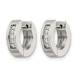 Stainless Steel CZ Polished Round Hinged Hoop Earrings - Birthstone Company