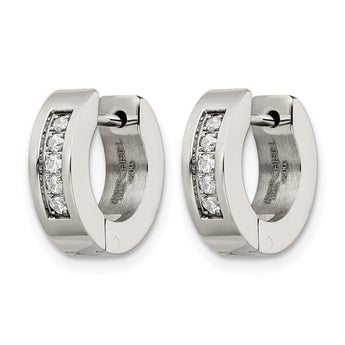 Stainless Steel CZ Polished Round Hinged Hoop Earrings - Birthstone Company