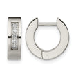 Stainless Steel CZ Polished Round Hinged Hoop Earrings - Birthstone Company