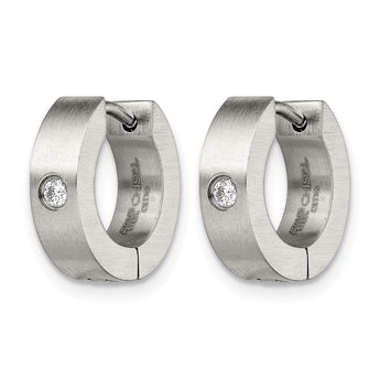 Stainless Steel CZ Brushed Hinged Hoop Earrings - Birthstone Company