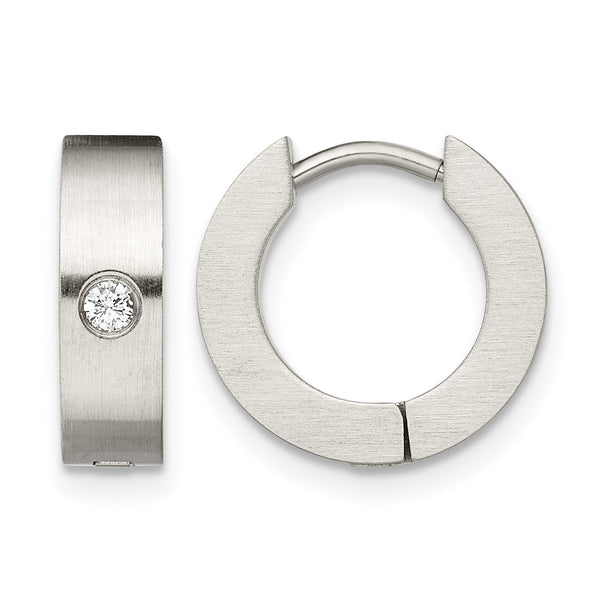 Stainless Steel CZ Brushed Hinged Hoop Earrings - Birthstone Company