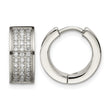 Stainless Steel CZ Stones Brushed & Polished Hinged Hoop Earrings - Birthstone Company