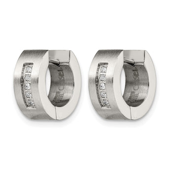 Stainless Steel CZ Brushed & Polished Round Hinged Hoop Earrings - Birthstone Company