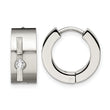 Stainless Steel CZ Brushed & Polished Round Hinged Hoop Earrings - Birthstone Company