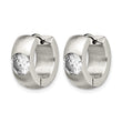 Stainless Steel CZ Brushed & Polished Round Hinged Hoop Earrings - Birthstone Company