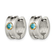 Stainless Steel Teal CZ & Yellow-plated Hinged Hoop Earrings - Birthstone Company