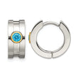 Stainless Steel Teal CZ & Yellow-plated Hinged Hoop Earrings - Birthstone Company
