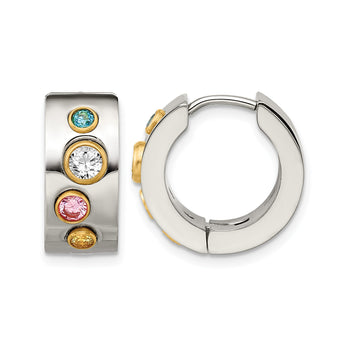 Stainless Steel Multicolor CZ & IP-plated Hinged Hoop Earrings - Birthstone Company