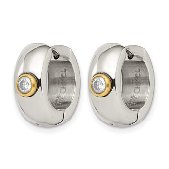 Stainless Steel CZ & Yellow IP-plated Hinged Hoop Earrings - Birthstone Company