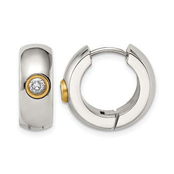 Stainless Steel CZ & Yellow IP-plated Hinged Hoop Earrings - Birthstone Company