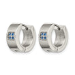 Stainless Steel Blue CZ Brushed & Polished Hinged Hoop Earrings - Birthstone Company