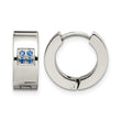 Stainless Steel Blue CZ Brushed & Polished Hinged Hoop Earrings - Birthstone Company