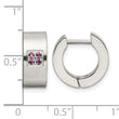 Stainless Steel Pink CZ Brushed & Polished Hinged Hoop Earrings - Birthstone Company