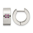 Stainless Steel Pink CZ Brushed & Polished Hinged Hoop Earrings - Birthstone Company