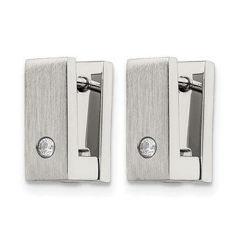 Stainless Steel CZ Brushed & Polished Hinged Square Hoop Earrings - Birthstone Company