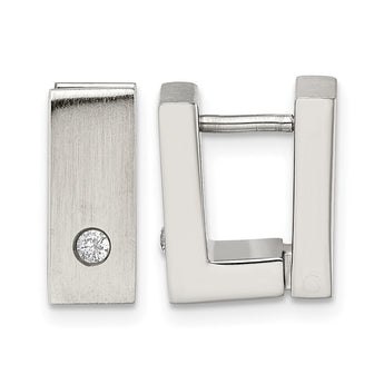 Stainless Steel CZ Brushed & Polished Hinged Square Hoop Earrings - Birthstone Company