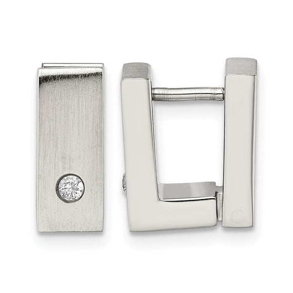 Stainless Steel CZ Brushed & Polished Hinged Square Hoop Earrings - Birthstone Company
