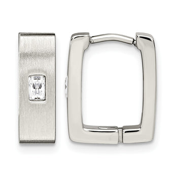 Stainless Steel CZ Brushed & Polished Square Hinged Earrings - Birthstone Company