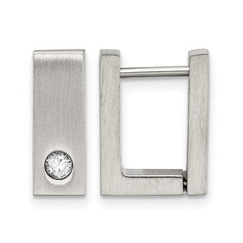 Stainless Steel CZ Brushed & Polished Square Hinged Hoop Earrings - Birthstone Company