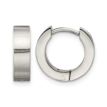 Stainless Steel Brushed & Polished Round Hinged Hoop Earrings - Birthstone Company