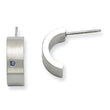 Stainless Steel Blue CZ Brushed & Polished Half Hoop Post Earrings - Birthstone Company