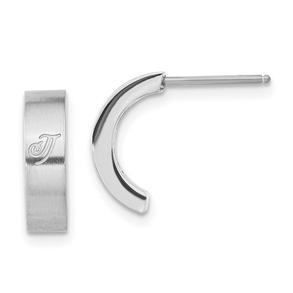 Stainless Steel Laser Design Half Hoop Post Earrings - Birthstone Company