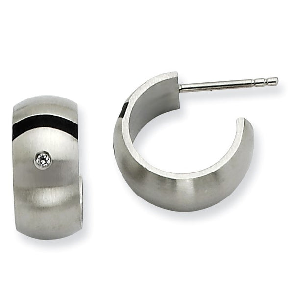 Stainless Steel Brushed Black Rubber w/ CZ Post Hoop Earrings - Birthstone Company