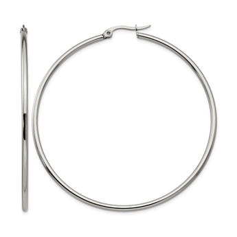Stainless Steel Polished 60mm Hoop Earrings - Birthstone Company