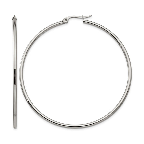 Stainless Steel Polished 60mm Hoop Earrings - Birthstone Company