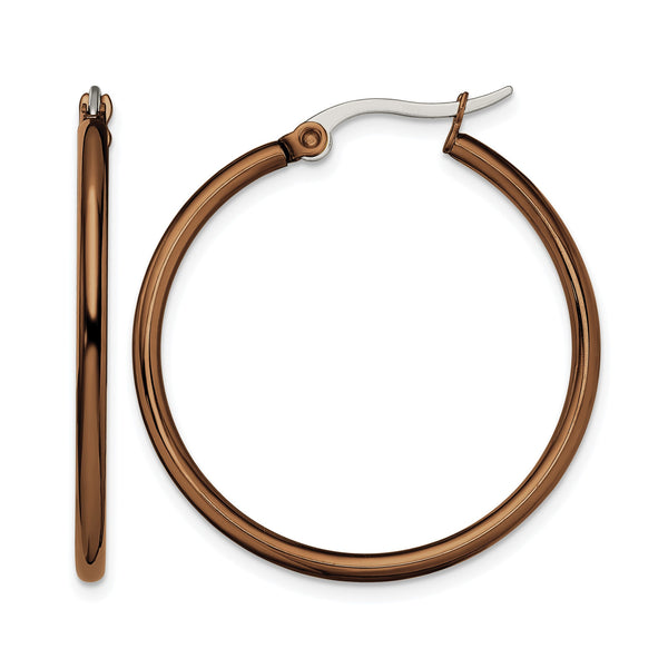 Stainless Steel Brown IP plated 32mm Hoop Earrings - Birthstone Company