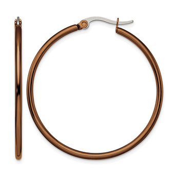 Stainless Steel Brown IP plated 40mm Hoop Earrings - Birthstone Company