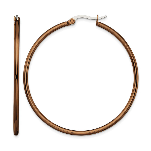 Stainless Steel Brown IP plated 48mm Hoop Earrings - Birthstone Company