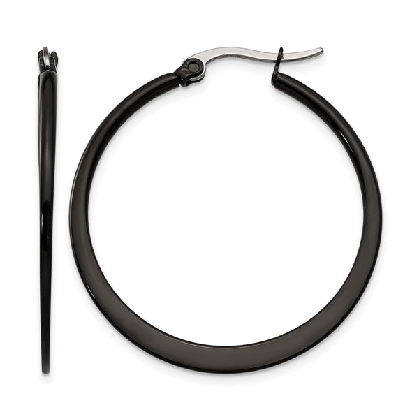 Stainless Steel Black IP plated 34mm Hoop Earrings - Birthstone Company