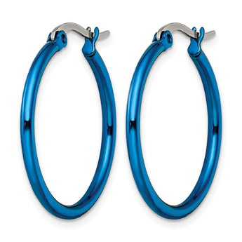 Stainless Steel Blue IP plated 26mm Hoop Earrings - Birthstone Company