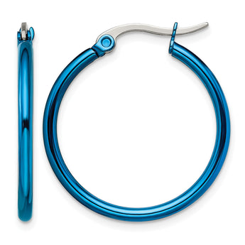 Stainless Steel Blue IP plated 26mm Hoop Earrings - Birthstone Company