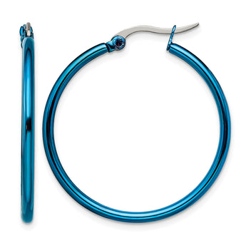 Stainless Steel Blue IP plated 32mm Hoop Earrings - Birthstone Company