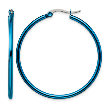 Stainless Steel Blue IP plated 42mm Hoop Earrings - Birthstone Company
