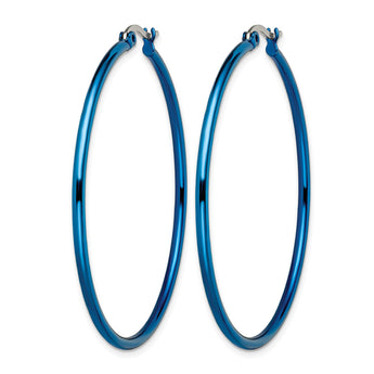 Stainless Steel Blue IP plated 49.5mm Hoop Earrings - Birthstone Company