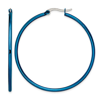 Stainless Steel Blue IP plated 49.5mm Hoop Earrings - Birthstone Company