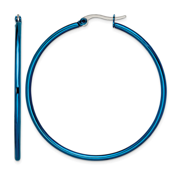 Stainless Steel Blue IP plated 49.5mm Hoop Earrings - Birthstone Company