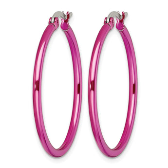 Stainless Steel Pink IP plated 32mm Hoop Earrings - Birthstone Company