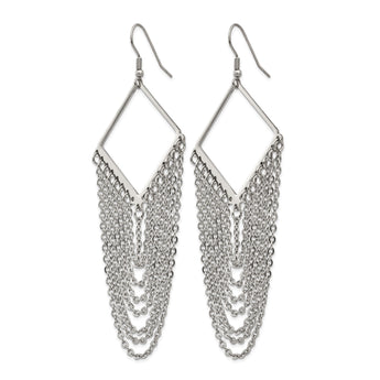 Stainless Steel Diamond Shape w/Dangle Chain Earrings - Birthstone Company