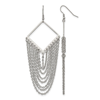 Stainless Steel Diamond Shape w/Dangle Chain Earrings - Birthstone Company