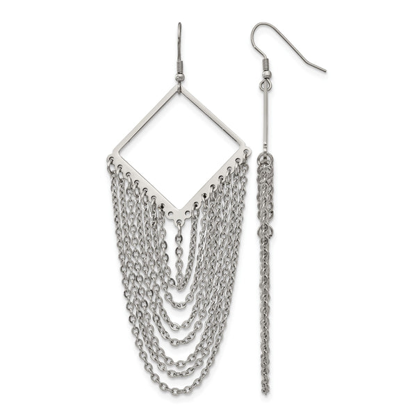 Stainless Steel Diamond Shape w/Dangle Chain Earrings - Birthstone Company