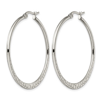 Stainless Steel 40mm Textured Hoop Earrings - Birthstone Company
