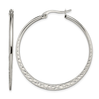 Stainless Steel 40mm Textured Hoop Earrings - Birthstone Company
