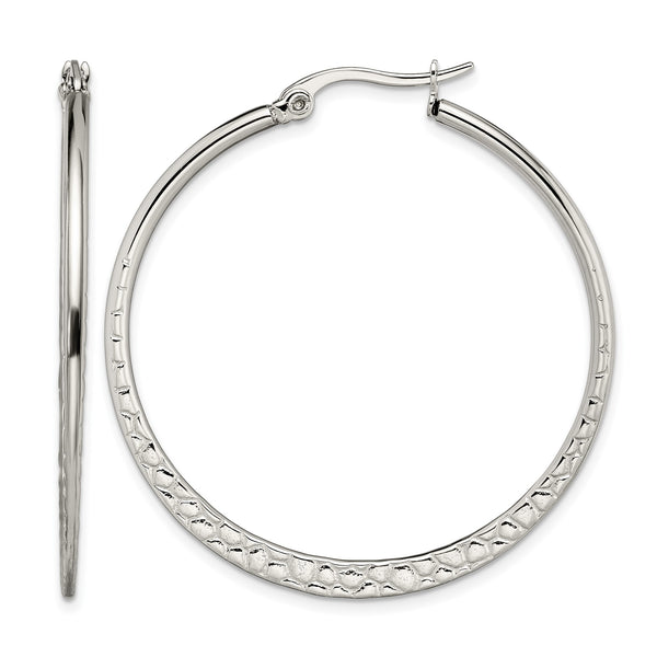 Stainless Steel 40mm Textured Hoop Earrings - Birthstone Company